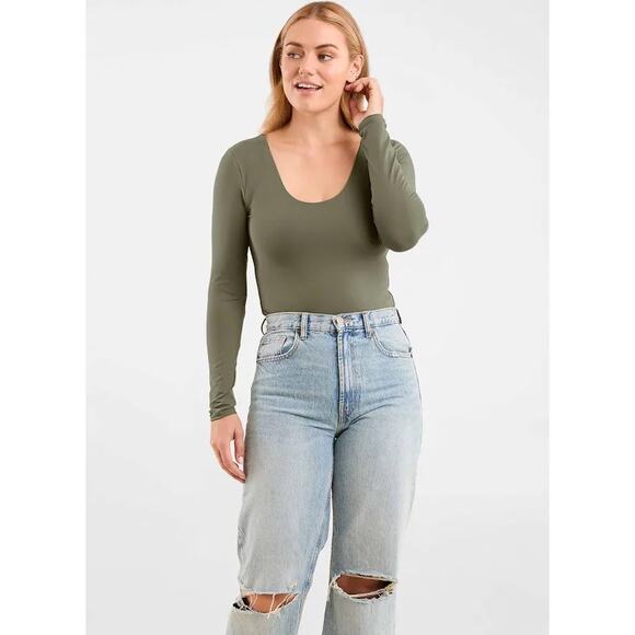 Nuuds Olive Green Long Sleeve Scoop Neck Bodysuit Size Small - Picture 1 of 4